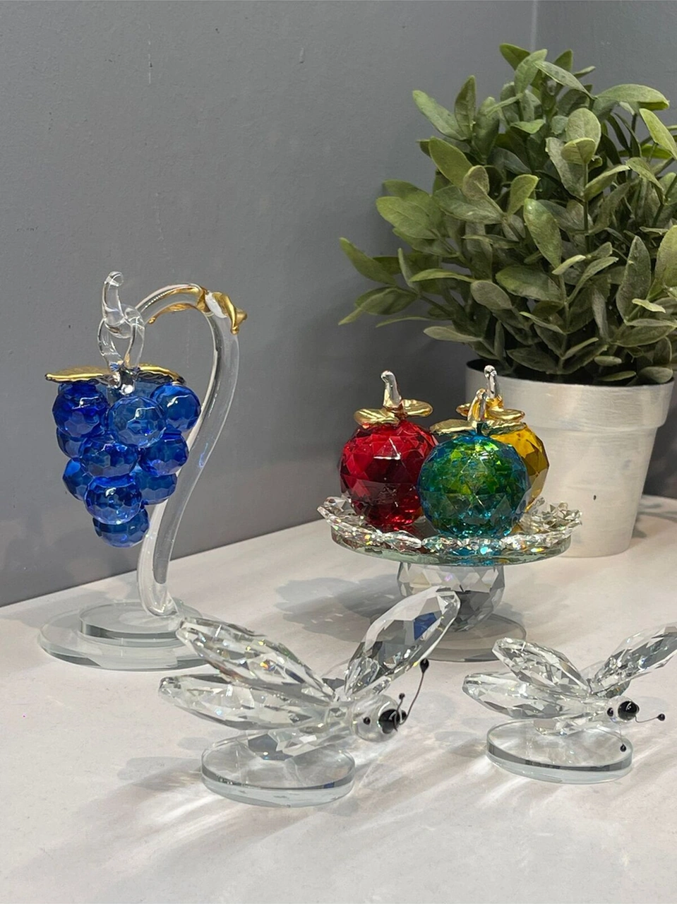 Dekoratif Kristal Cam Ikili Kelebek Biblo Şeffaf .