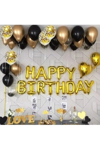 Happy Birthday Folyo Balon Gold Doğum Günü Set