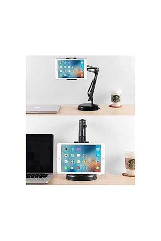 Masaüstü Telefon Ve Tablet Tutucu 19cm Ayak Çap Uzunluğu Ayarlanabilir Kollu Geniş Tablalı, Pvc + Metal Malzeme 360 Derece Dönebilen Masaüstü Telefon Ve Tablet Tutucu - Y01 Diğer