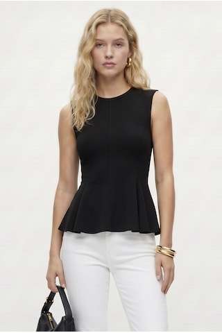 Ritnice Kadın Rowe %100 Pamuk Peplum Sıfır Kol Siyah Bluz