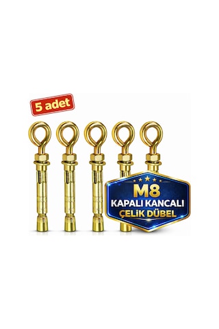 Kancalı Çelik Dübel M8 Kapalı Ağız 5 Adet Salıncak Boks Torbası Avize Tavan Asma 8