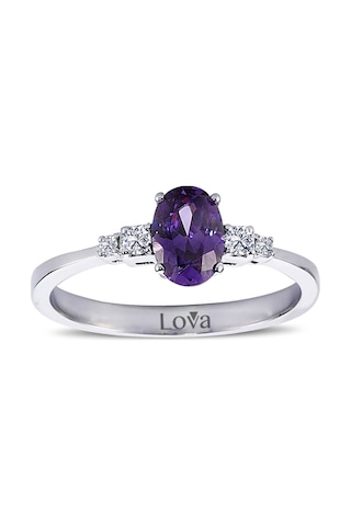 Lova Pırlantalı Oval Ametist Yüzük - 1020229