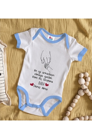 Bitmeyenkartus Bk Kids Kişiye Özel Mavi Bebek Body Zıbın - Model 104 Çok Renkli