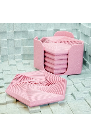 3d Baskı Super Fidget Coaster Seti - Altıgen Desenli Bardak Altlığı Ve Tutucu-pembe