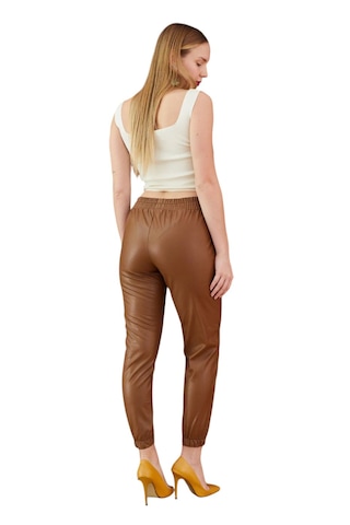 Paça Lastikli Deri Pantolon Taba