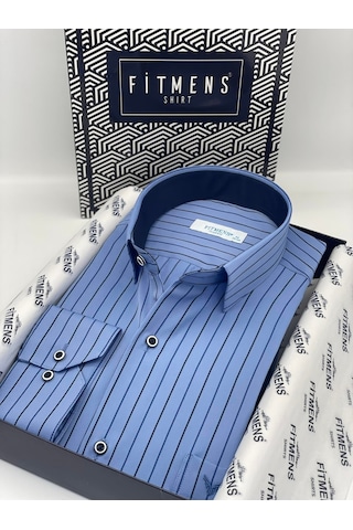Fitmens Klasik Uzun Kol Premium Çizgili Hediye Kutulu Erkek Gömlek Fs-003272 - Mavi-2261 MAVİ