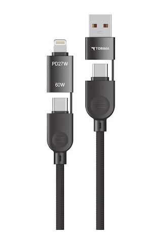 Torima U17 4 in 1 Type-C 100 CM 85 W Hızlı Şarj Ve Data Kablosu Siyah