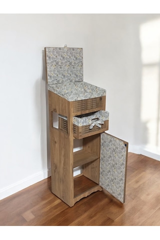 Ahşap Ekmek Sepetli Çekmeceli Hasır Kiler Dolabı Atlantik Çam