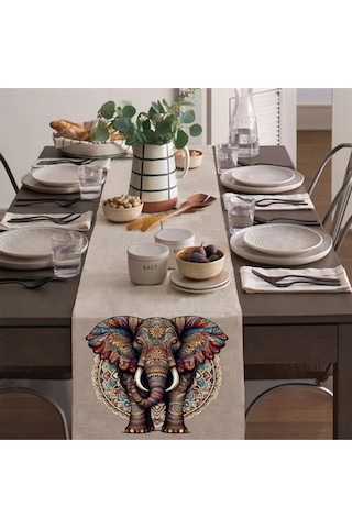 Renkli Fil Runner, Runer, Masa Örtüsü, Sofranıza Zarafet Katın Runner, Masa Örtüsü Krem