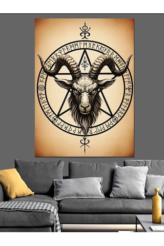 Baphomet Keçi Kafası Pentagram Dekoratif Kanvas - Mdf Ahşap Tablo
