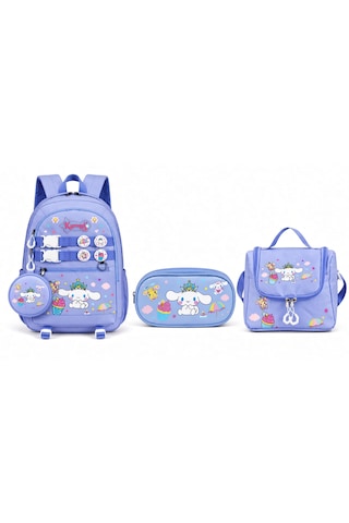 Cinnamoroll Baskılı Özel Tasarım Ortopedik Su Geçirmez Cüzdanlı Okul Çantası Termal Beslenme Ve Kalemlik Mavi