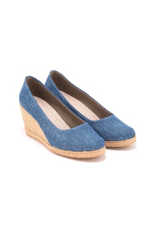 Star Tombis Gerçek Elişi Kot Espadril Dolgu Topuk Handmade Mavi