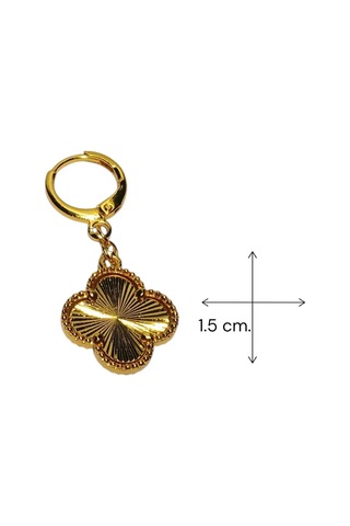 Altın Kaplama Kalem İşlemeli Yonca Küpe - 1.5 Cm Sallantılı Şans Yoncası Kadın Küpe Gold