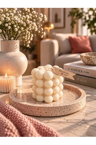 Mumelia Bubble Küre - Doğal Soya Blok Dekoratif Mum - Krem