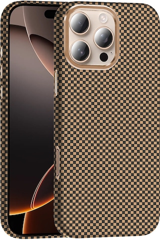 Apple Uyumlu iPhone 16 Pro Max Kılıf M-safe Şarj Özellikli Karbon Fiber Görünümlü Zore Gros Kapak Desert Titanyum