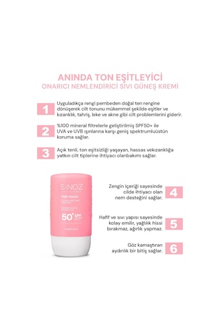 Sinoz Pink Touch Yüksek Koruyucu Ton Eşitleyici Pembe Yüz Güneş Kremi SPF50+ 50 ML