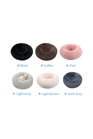 60 Cm Kahverengi Kedi Ve Köpek Kış Isıtma Matı Peluş Yuvarlak Evcil Hayvan Yuvası