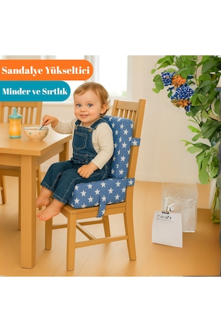 Miralay Bebekler ve Çocuklar İçin Sandalye Yükseltici Mama Sandalyesi Minderi Mavi Yıldız