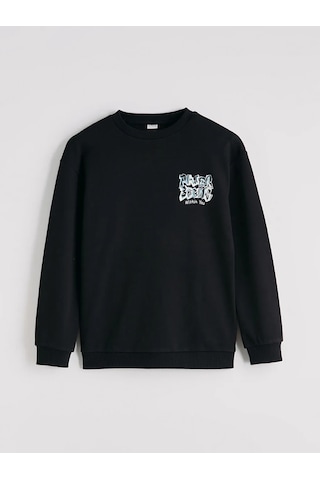 Lc Waikiki Siyah Baskılı Erkek Çocuk Sweatshirt