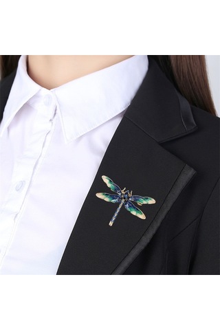 Sones Retro Yağ Damlayan Emaye Yusufçuk Broşu Mavi