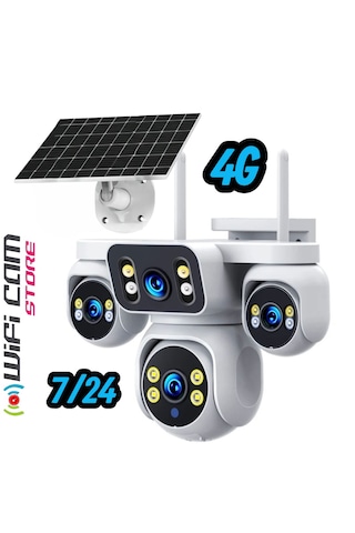 4 Kameralı Çift Panelli 4g Solar Kamera Aov 7/24 Kayıt Hiaesy Yazılım