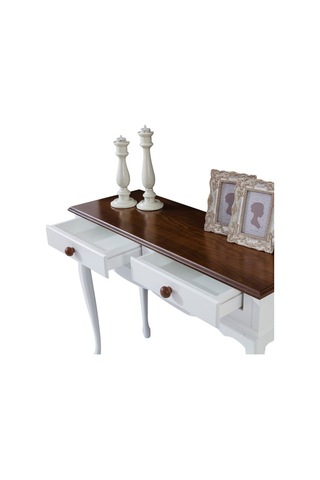 Roys Ahşap 100 Cm Beyaz Üstü Ceviz Çift Çekmeceli  Dresuar Ahşap