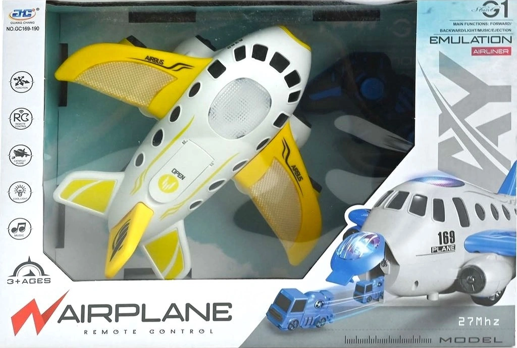 Uzaktan Kumandalı Işıklı Sesli Şarjlı İçinden Araç Çıkan Uçak Sarı - Mavi