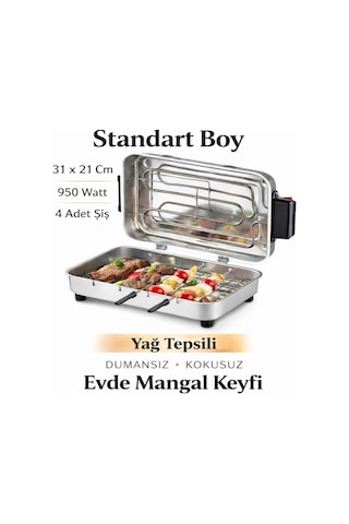 Taner Standart Boy Elektrikli Izgara Mangal Barbekü 31 x 21 CM - 950 W Tnrz1700