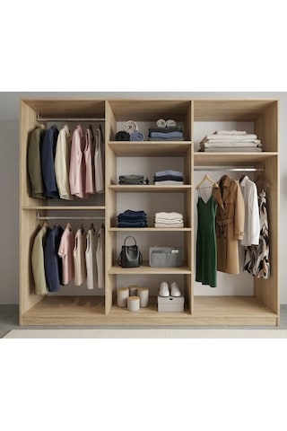 Zeplin Tamamı Mdf 6 Kapaklı Dolap Gardırop Meşe 180 Cm