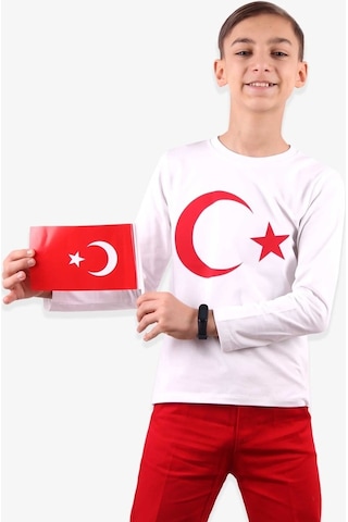 Türk Bayraklı Çocuk Uzun Kollu Tişört Kırmızı(6-12 Yaş)