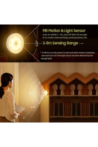 Willowhaven Gece Işığı Sensörlü Şarj Edilebilir Led Dolap Işığı - Yatak Odası, Mutfak, Merdiven, Koridor İçin Beyaz/sıcak Işık Beyaz