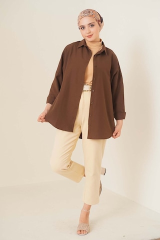 Bigdart 103901 Oversize Basic Tesettür Gömlek - Kahverengi 001