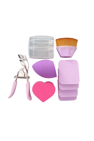 Cosmetichane Makyaj Sünger Seti + Kirpik Kıvırıcı Pembe - Mor