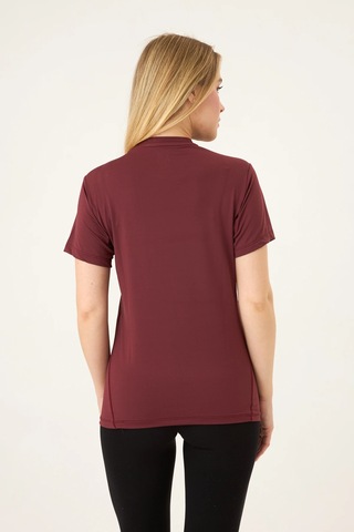 Zoor Kadın Kısa Kol Compression Fitness Gym Spor Body Tshirt Bordo