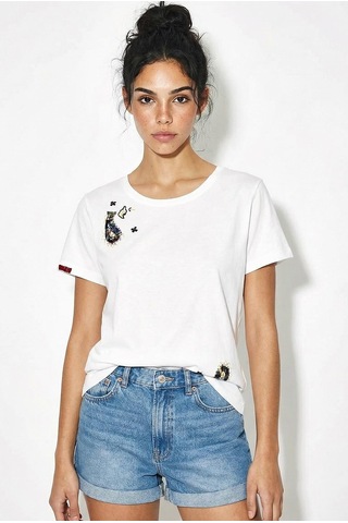 Shade Kadın Pamuk El İşi Nakış Detaylı Tasarım T-shirt 1006 60282052 - Beyaz L