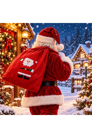 Noel Baba Çuvalı 1 Adet Noel Baba Hediye Çuvalı Büyük Boy 70x50 Cm 45