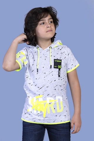 Toontoy Kids Toontoy Erkek Çocuk Kapüşonu File Detaylı Armalı Tişört Beyaz
