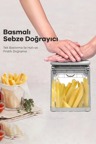Chop Box Basmalı Sebze Doğrayıcı 3/8 İnç Paslanmaz Çelik Bıçaklı Küp Kesim Aparatı Beyaz