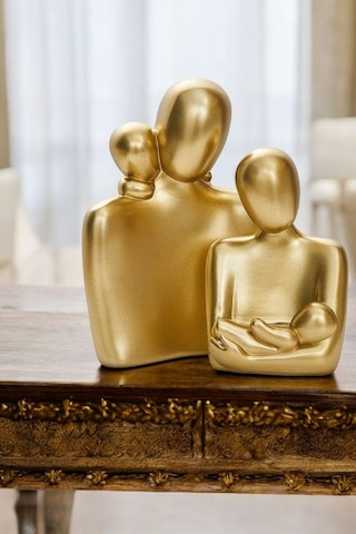 2 Li Gold Heykel Biblo Seti Dekoratif Süs Eşyası Dekoratif Masa Süsü Model 4 - Gold