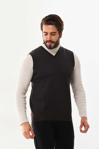 Pelikan Erkek V Yaka Desenli Yün Süveter 4p17 Kahverengi