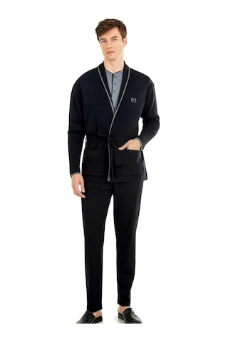 Pierre Cardin 5630 Erkek Triko Sabahlıklılı Uzun Kollu Pijama Takımı-siyah Siyah