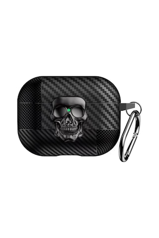 Caseonn Apple Uyumlu Airpods Pro 3 Kılıf Güvenli Kilitli Kuru Kafa Karbon Koyu Gri