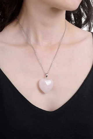 Erilsa Sertifikalı Kalp Model Gerçek Pembe Kuvars Taşı Kolye Çok Renkli