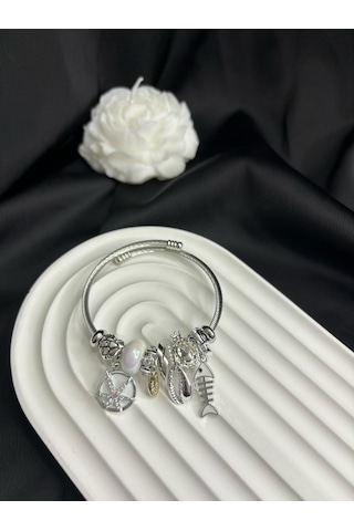 Stainless Steel Çelik Charm Figürlü Bileklik Gümüş