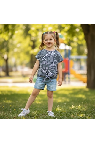 Bonbon Çocuk Bağlama Detaylı Crop Tshirt Cb1021 SIYAH