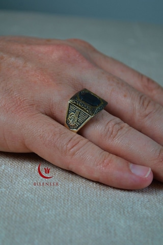 Erkek Siyah Taşlı Metal Yüzük/uzun Ömürlü Şık Tasarım 40'lı Kutu Standart