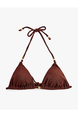 Koton Boncuklu Dokulu Üçgen Bikini Üstü Kahverengi 6sak10092mm Kahve