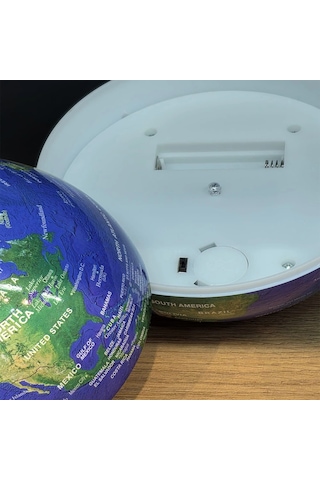 360 Derece Dönen Led Işıklı Mavi Dünya Küresi Çok Renkli
