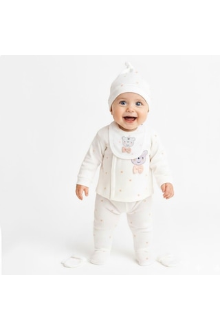 Sebi Bebe Puantiyeli Ayılı 5'li Hastane Çıkış Seti 2036 Somon