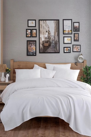 Ecocel Pike Örtü Battal King 230x240cm Karde Beyaz Beyaz
